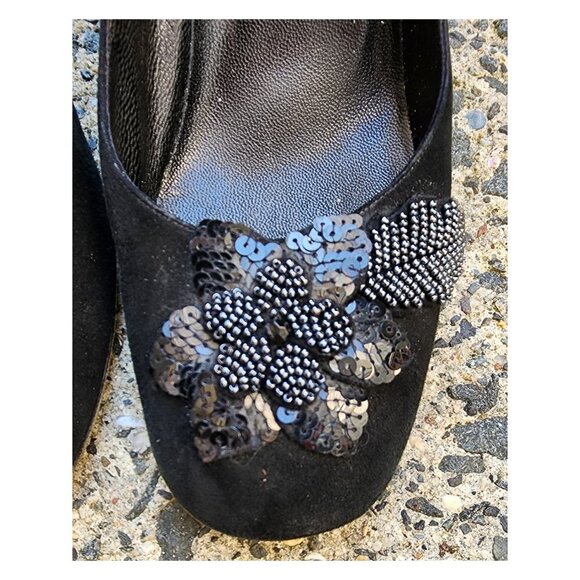 MOSCHINO Cheap And Chic Black Embellished Suede Pumps Heels - Picture 3 of 10